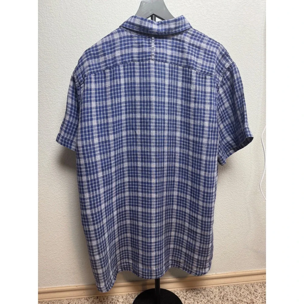 Banana Republic Mens XL Blue Plaid 100% Linen Short Sleeve Shirt Camden Fit